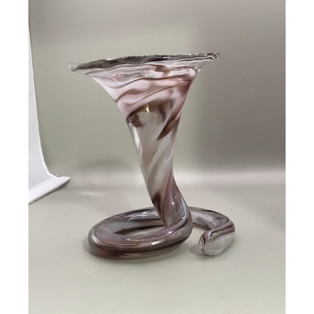 Vintage Lily  Flower Hand Blown Pink Brown Swirls Vase Art‎ Curled Base